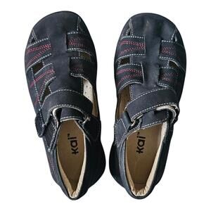 Kai Boys Black Leather Suede Sandals with Red Stitching Size 12